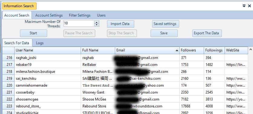 User information search